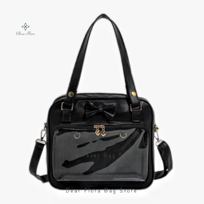 Y2K Cute Bow Ita Bag Girl Transparent Messenger Bag Women Fashion Shoulder Crossbody Bag Ladys DIY Badge Tote Bag Lolita Handbag