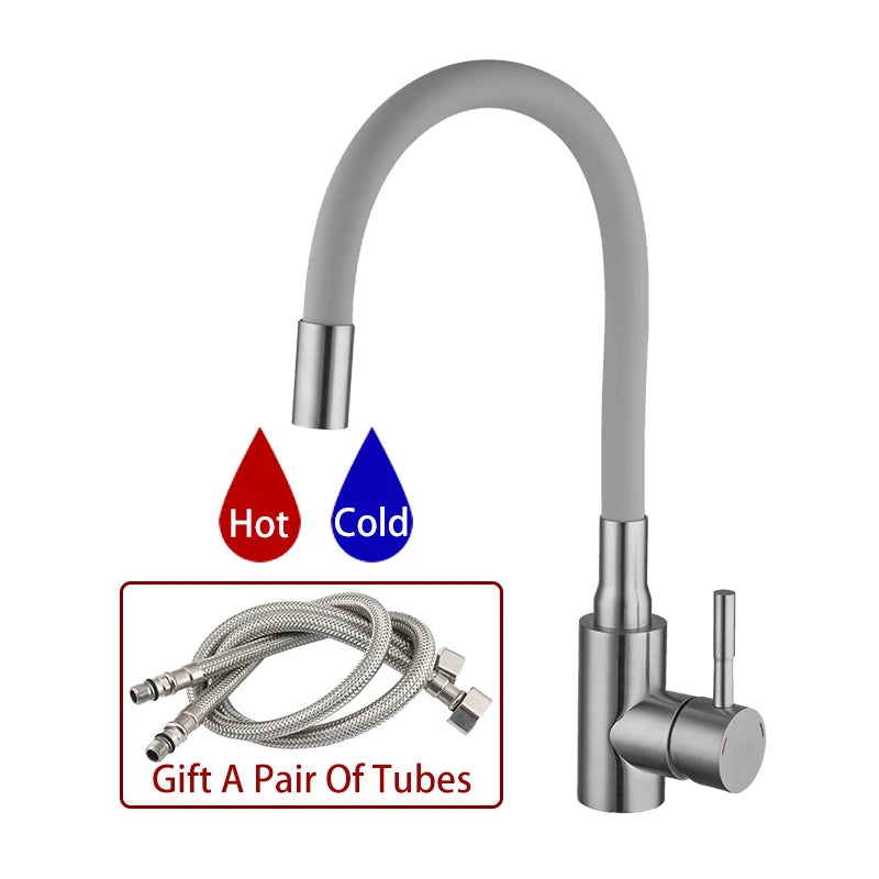 ULA Gold Kitchen Faucet Stainless Steel Flexible Spout Kitchen Sink Faucet Hot Cold Water Sink Mixer Tap 360 Degree Rotate Crane