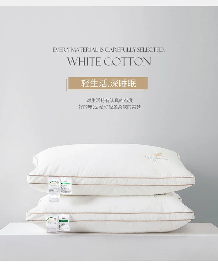 Class A cotton soybean fiber pillow core washable five-star hotel pillow adult neck protection household feather velvet pillow.
