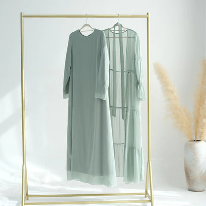Chiffon Sheer Open Abaya Set Hijabi Muslim Women Party Ramadan Islamic Clothing  Dubai Turkey Kaftan Crepe Kimono Open Abayas.