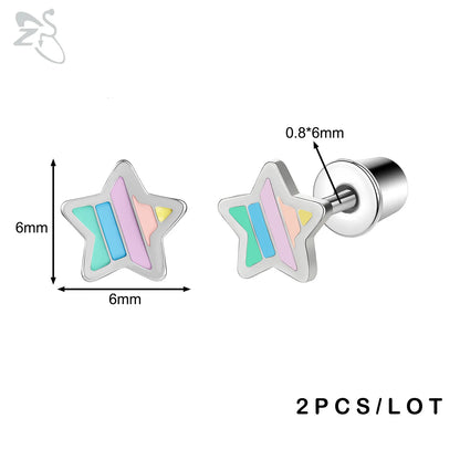 ZS 2Pcs/lot Stainless Steel Butterfly Star Heart Stud Earring Silver Color Earrings Ear Tragus Helix Tragus Piercing 20G Jewelry