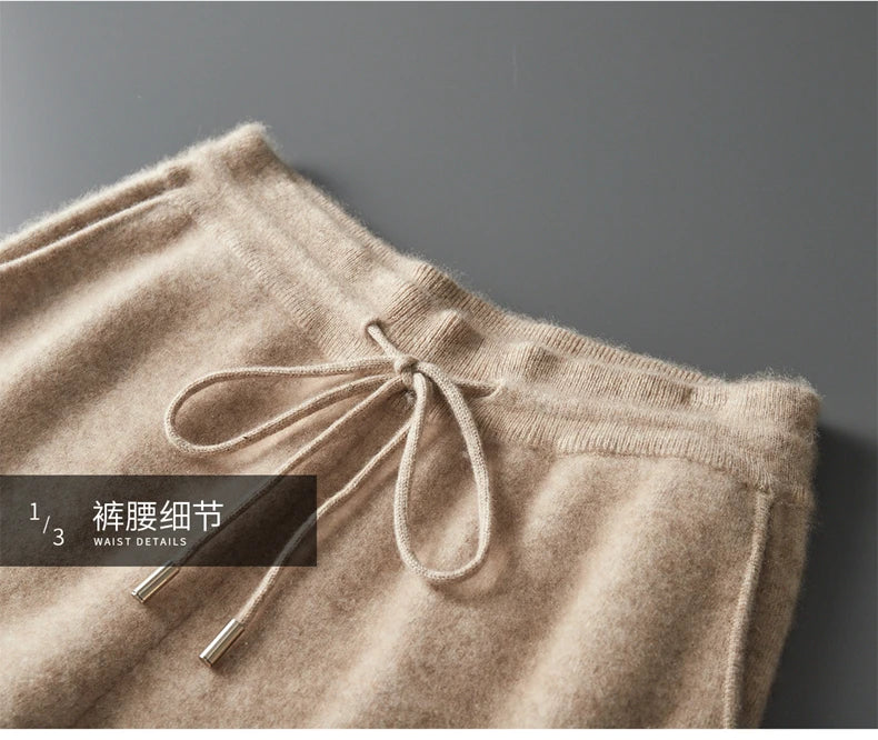 Autumn Winter New Thickened 100% Pure Cashmere Pants for Men High Waist Knitted Jogger Pants Solid Color Versatile Harem Pants.