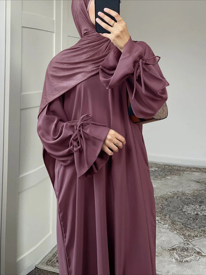 Eid Muslim Dress for Women Abaya Bow Jalabiya Ramadan Lace Up Vestidos Largos Islam Arab Long Robe Morocco Dubai Kaftan 2025.