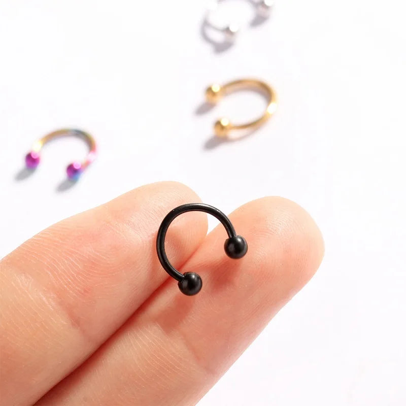 2Pcs 6/8/10mm Stainless Steel Zircon Piercings Earrings Horseshoe Ring Piercing Nose Ear Belly Rings Body Jewelry For Women/Men.