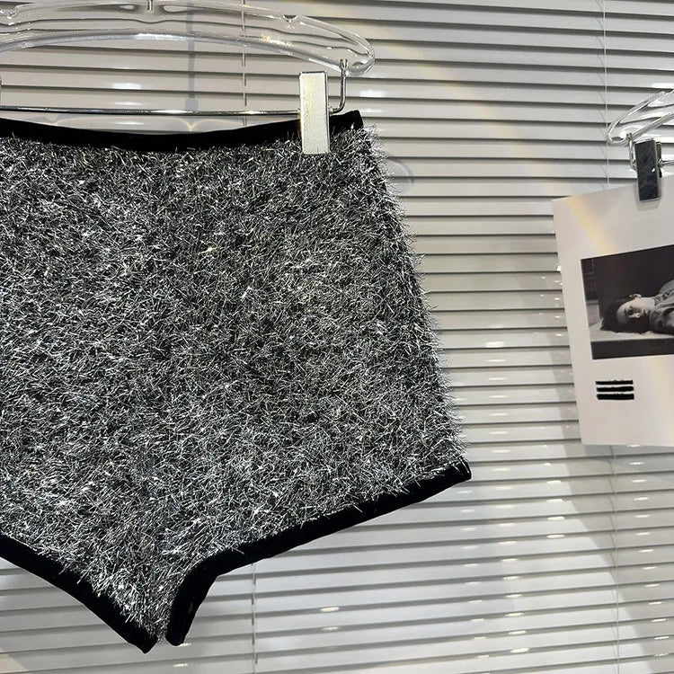 Trendy Women's Solid Color Bright Silk Woolen Shorts 2024 Autumn Fashion New Items High Waist Short Pants Female.