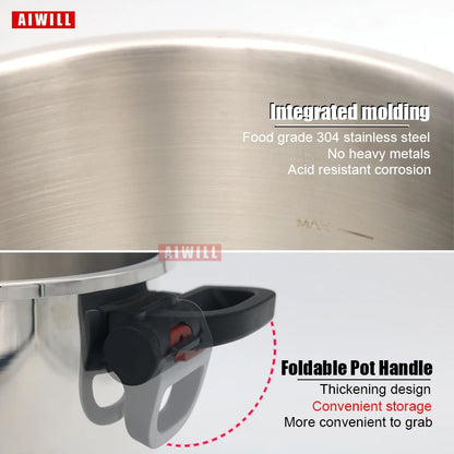 AIWILL 2L/6L/8L 3Gear Pressure Cooker 304 Stainless Steel Multifunctional Pressure-Limited Explosion-proof Quickly Cooking.
