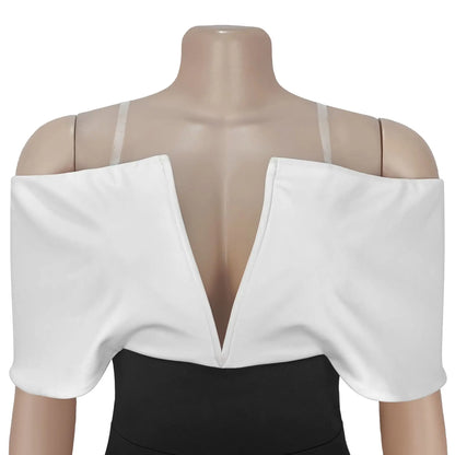 HBLL Women's Off The Shoulder Color-Block Back Zipper Wide Legs Jumpsuits One Piece Outfits Elegant Patchwork Rompers Clubwear.