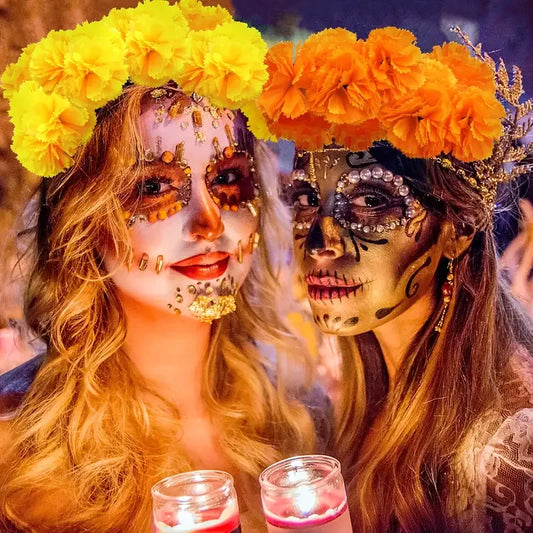 2,17 Zoll mexikanische Ringelblume künstliche Blumen Tag der Toten DIY Girlande String Halloween Diwali Party Home Outdoor Dekoration.