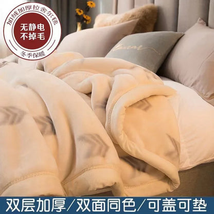 Thiened Double-layer Raschel Blanket Warm Coral Fce Wedding Blanket Single Double Bed Autumn Winter Warmth Cover Blanket