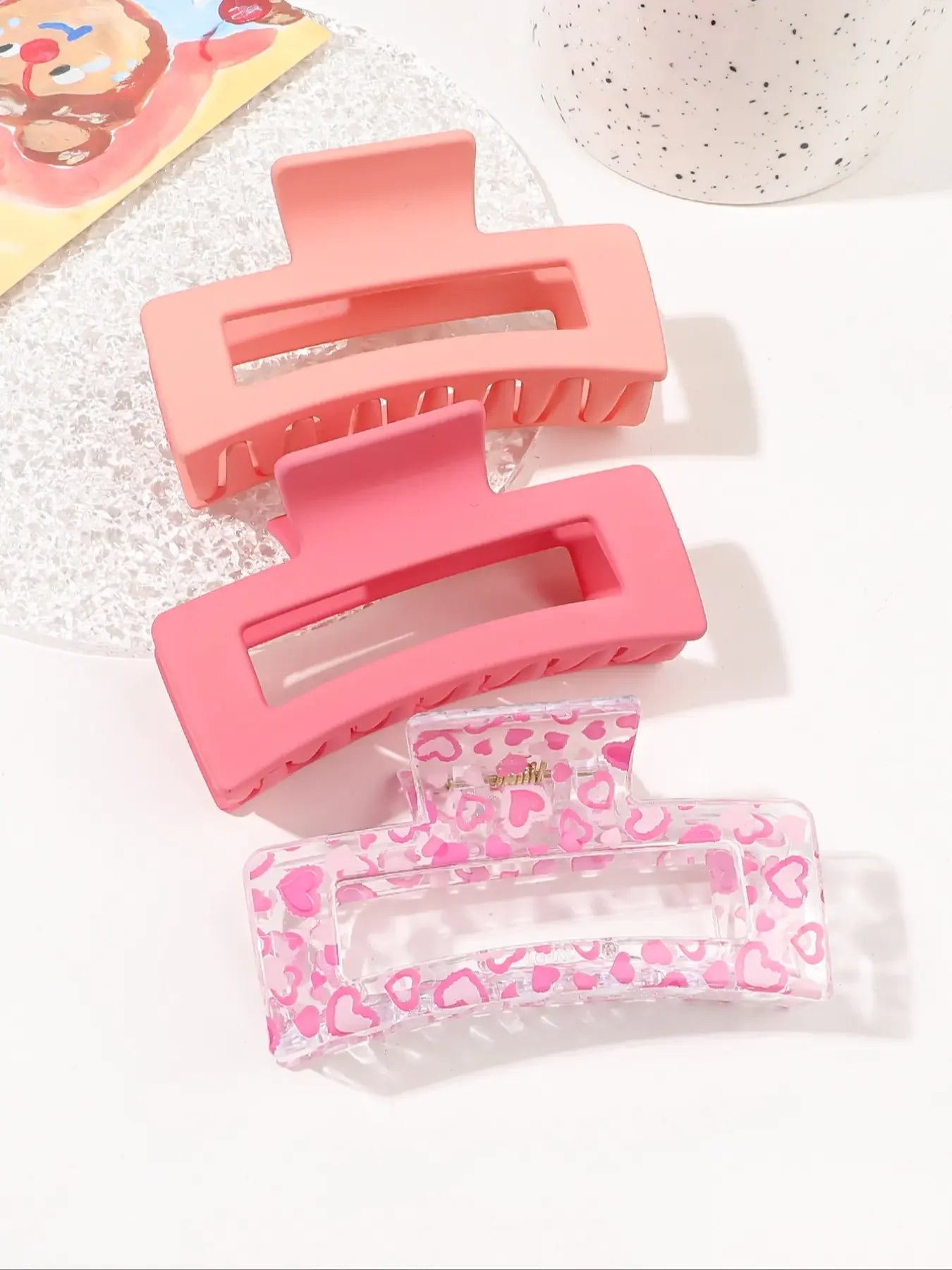 3 Pcs Frosted Cream Color Transparent Fruit Shark Scratch Clip-ins Style Back of Head Premium Wind Plate Women Hair Accessories.