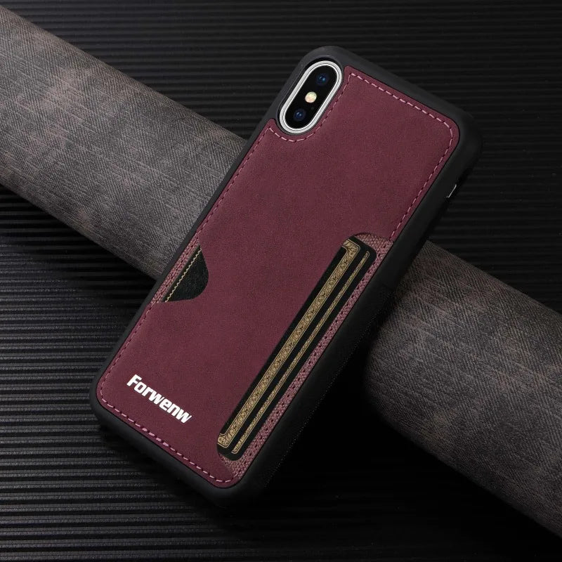 Retro Card Holder Phone Case for iPhone 16 15 14 13 12 11 Pro Max 16E Mini XS XR SE 7 8 Plus Busines Wallet PU Leather Cover