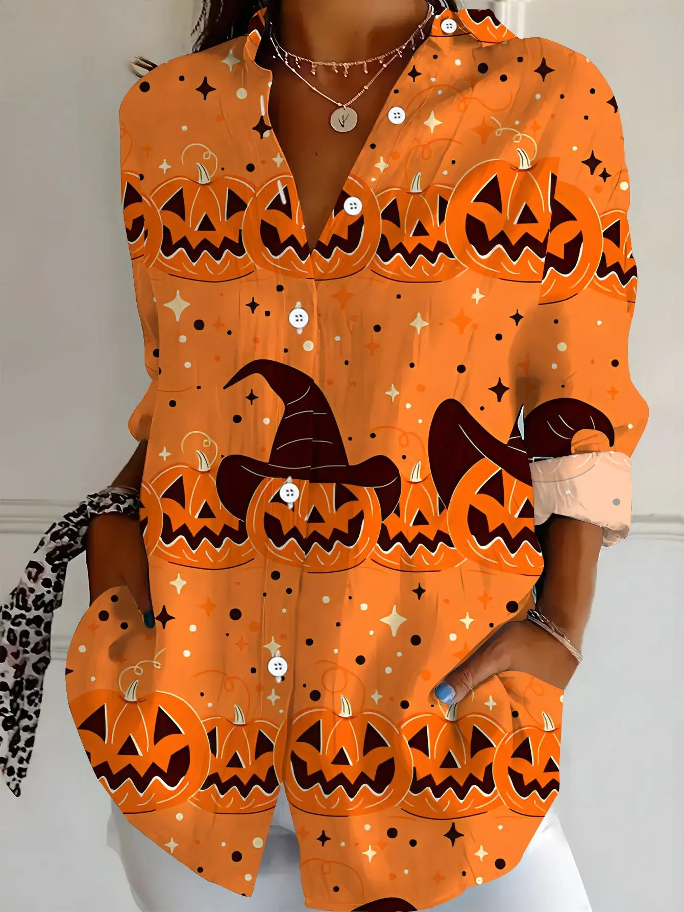 Women's Halloween skull shirt gothic style top button front shirt suitable for party wear casual wear.