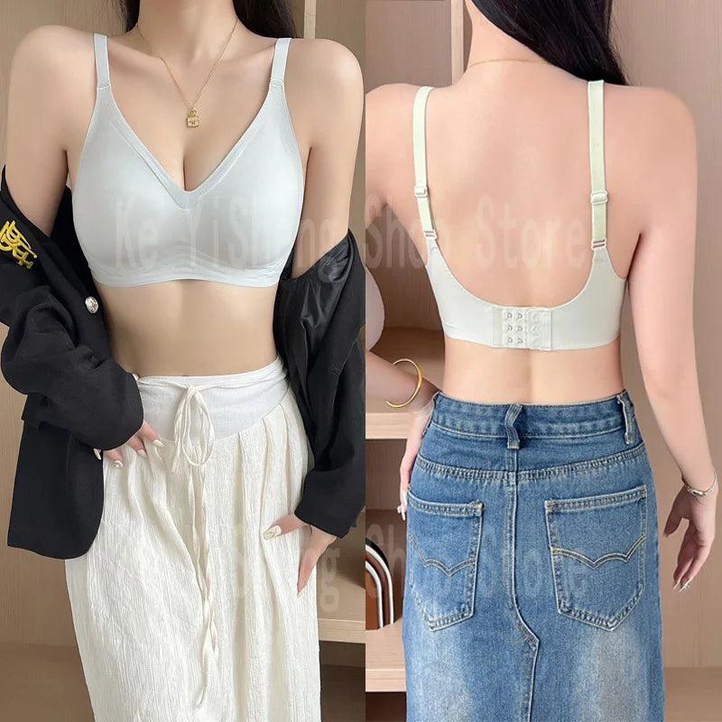 Small breast seamless bra Women's small breast push-up comfortable non-underwire soft support closed breast bra.