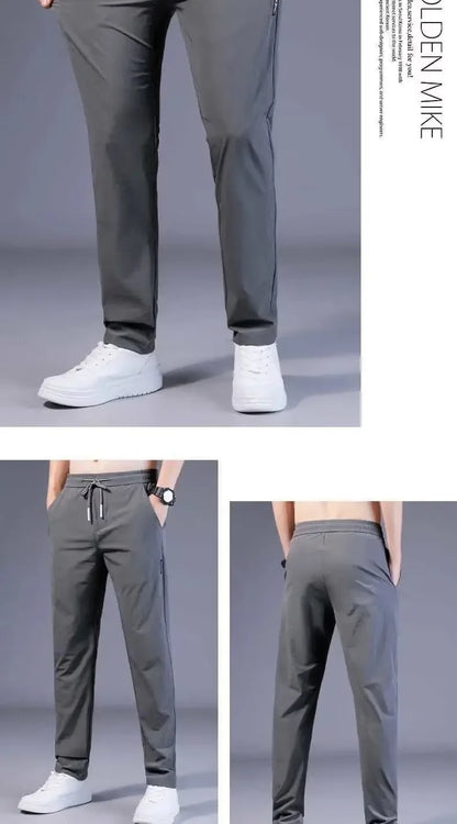 Sommer Dünne Casual Sport Eis Seide Gerade Bein Hosen Schnell Trocknend Lose Fit Große Größe Elastische Tragbare Lange Hosen für Männer.