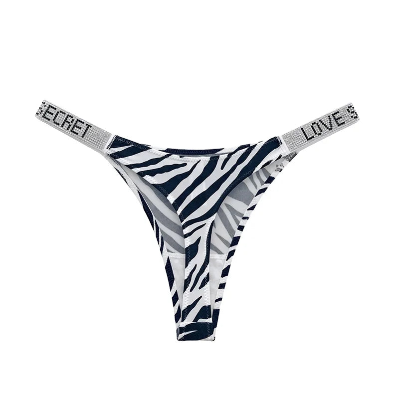 Low Waist Sexy Panties Women Thongs Rhinestones Letter Diamonds G-string Sports Thong Shorts Briefs T-back Fitness S-XL.