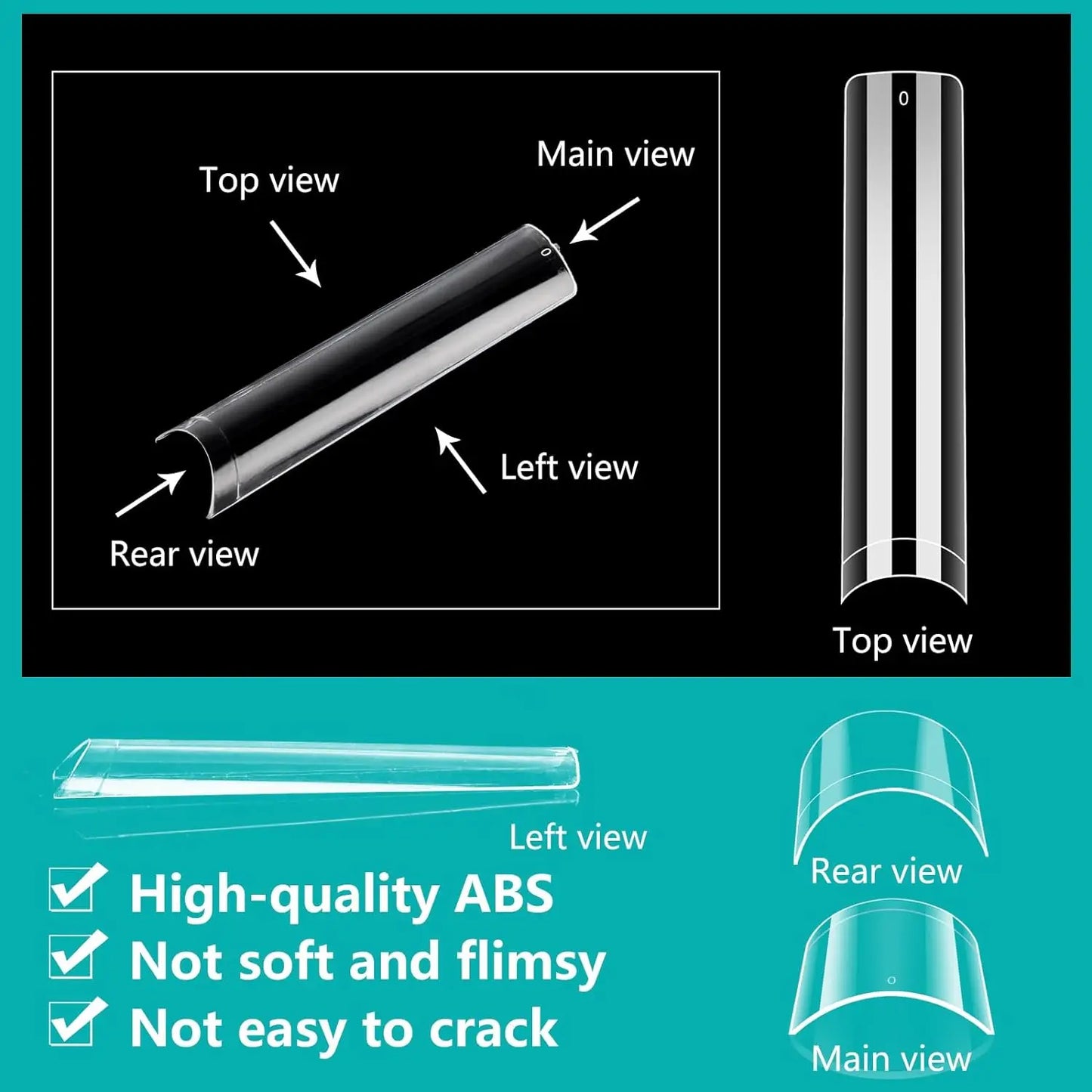 240PC Professional 3XL Extra Long Clear Square Nail Tips 12 Sizes Half Cover Acrylic Nails NO C CURVE Long Square Fake Nail Tips.