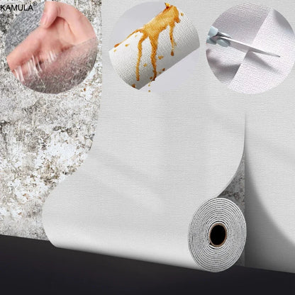 3D Linen Texture Thickened Wallpaper Self-adhesive Waterproof Wall Sticker for Living Room Dormitory Bedroom Wall Decoration