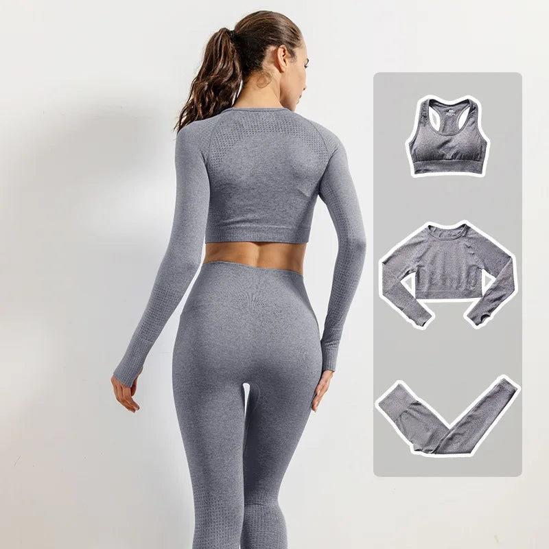 Women Vital Seamless Yoga Fitness Clothing Set High Waist Gym Leggings Crop Tops Sports Tracksuit Plush Up Sports Outfits