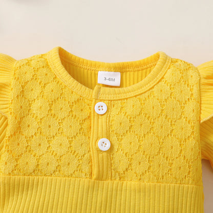 3PCS Baby Girl Clothes Set Long Sleeve Romper Top+Flowers Pant+Headband Spring&Autumn Lovely Outfit for Toddler Girl 0-18 Months.