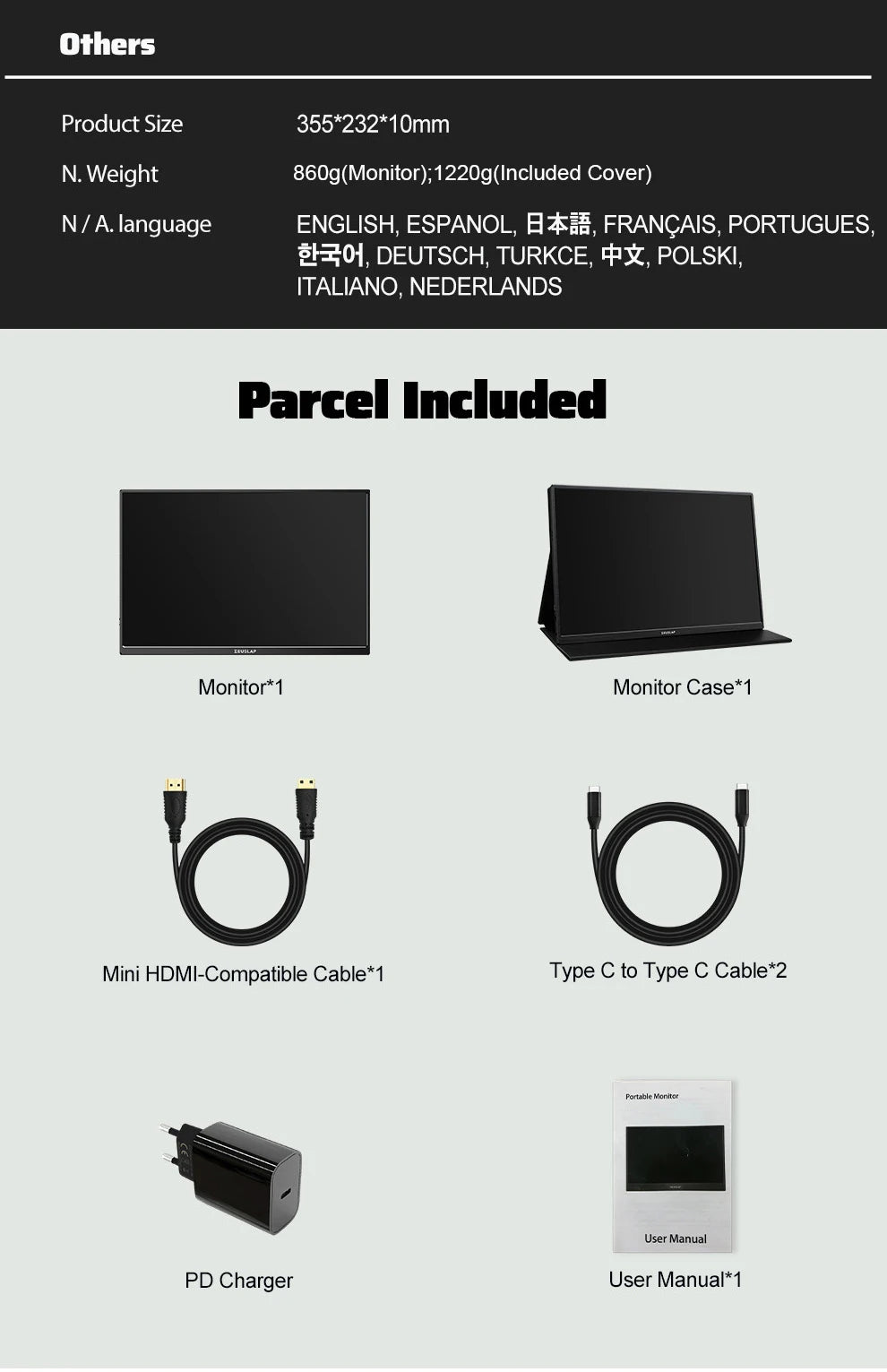 ZEUSLAP 16" 2.5K 144hz Portable Monitor 2560*1600 16:10 100%sRGB 500Cd/m²  Travel Gaming Display for Laptop Switch ps4 ps5 Xbox