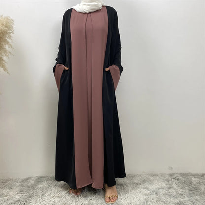Ramadan Eid Muslimischen Abaya Dubai Luxus Spleißen Gefälschte Zwei Stücke Abayas Für Frauen Kaftan Modest Kleid Islam Kaftan Marocain Femme.