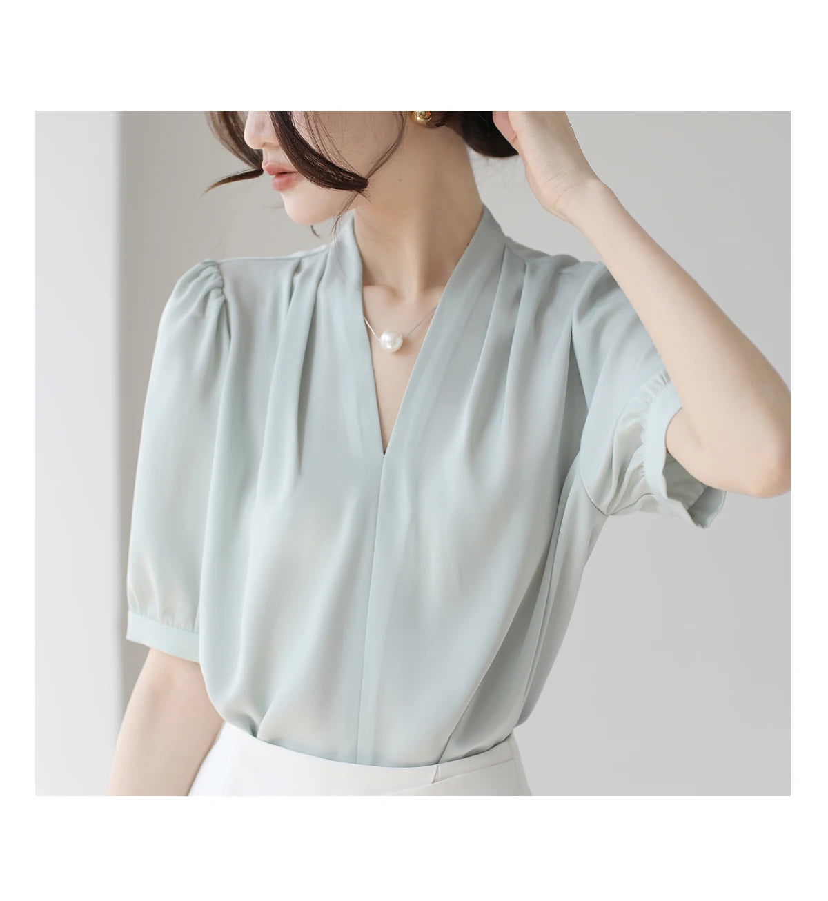 2025 Fashion Summer Short Sleeve V-Neck Women Blouse White Blouse Shirt Women Tops Blouses Shirts Blusas De Mujer Camisas P856