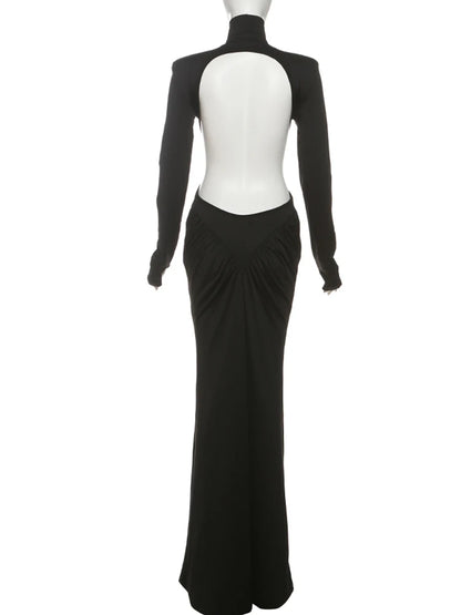 Kliou Raffen Mantel Frauen Maxi Kleider High Street Klassische Volle Hülse Gerade Schulter Backless Vestidos Mujer Abend Tragen