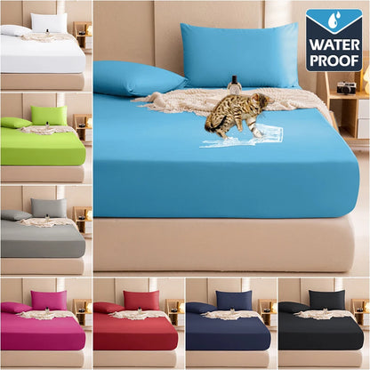 Safe Waterproof Mattress Cover Soft Comfortable Breathable Bed Cover With Elastic Band Fit Machine Washable Single Double Size.