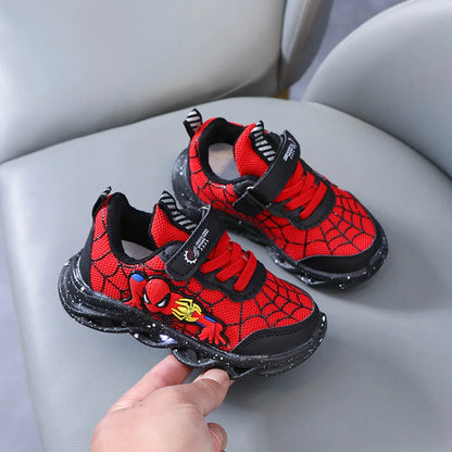 Disney LED Casual Sneakers Red Black For Spring Boys Mesh Outdoor Shoes Children Lighted Non-slip Shoes Size 21-30.