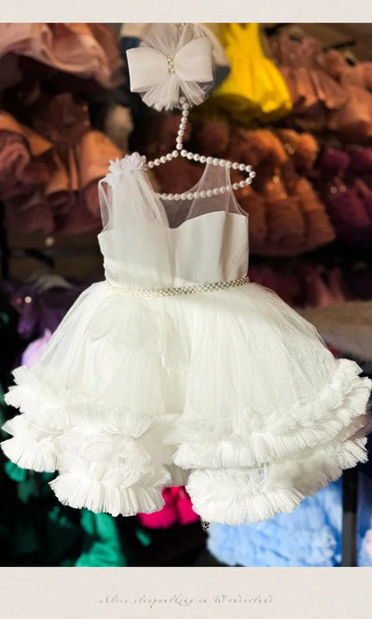 Formales Kleid für Kinder2025Neues weißes ärmelloses Prinzessinnenkleid im europäischen und amerikanischen Stil für Performance-Kostüme für kleine Mädchen