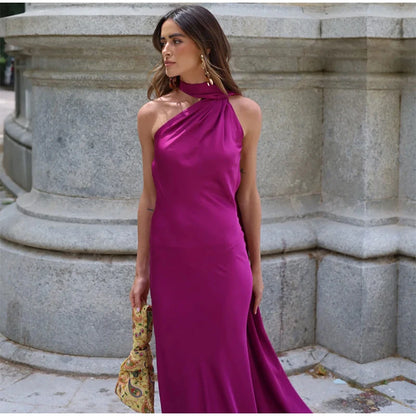 Elegante Feste Band Frauen Halfter Kleid Off Schulter Ärmellose Backless Dünne Weibliche Maxi Kleider 2025, Sommer Neue Chic Dame Robe