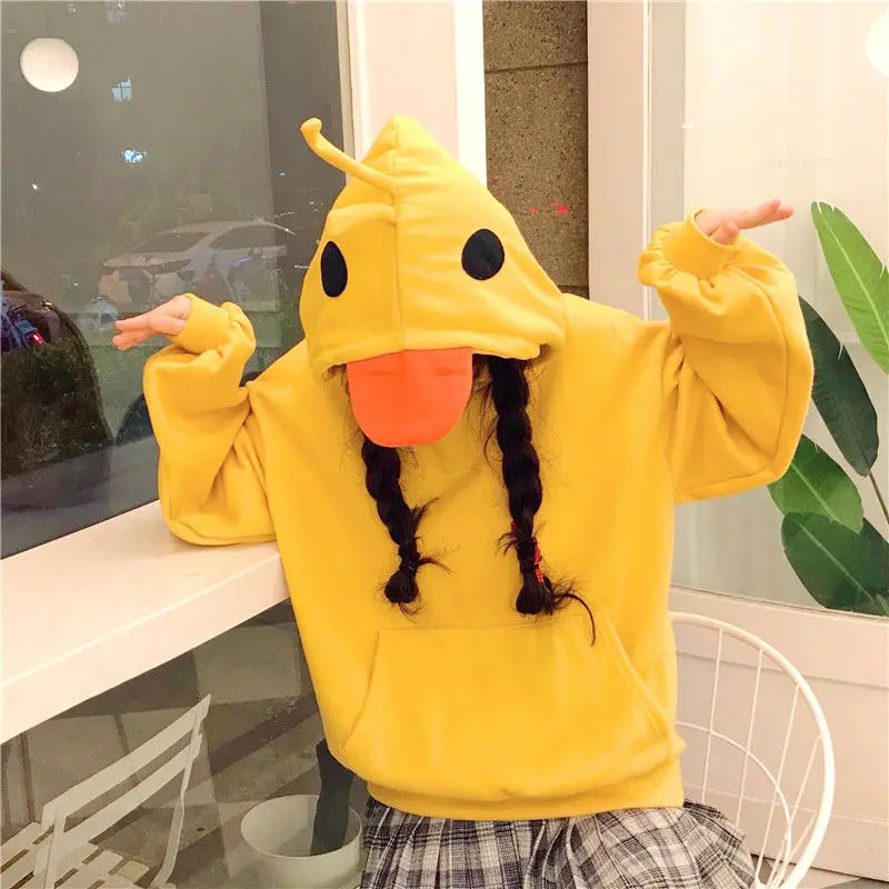 Deeptown Kawaii Duck Hoodies Women Long Sleeve Cute Tops Emo Clothes Korean 2023 Fashion Winter Yellow Casual Pullover Soft Girl.