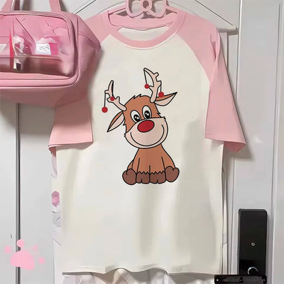 Ästhetik T-shirt Weihnachten Gedruckt Top Tees Frauen Punk Kawaii Pastell Shirt Retro Grafik Frauen Klassische T Shirt Mädchen