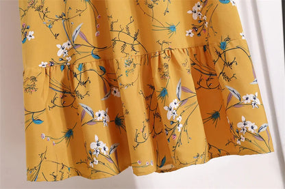 Women Floral Printed Maxi Dresses Spring Summer Casual O Neck Full Sleeve High Waist A Line Boho Beach Party Long Dress Vestidos