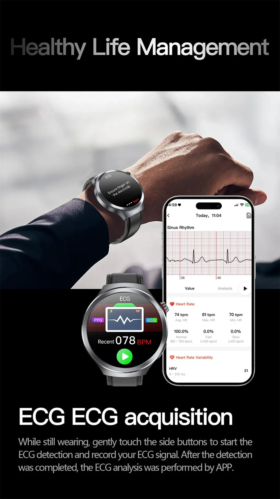 2025 New For HUAWEI Uric Acid Blood Pressure Blood oxygen Body Analysis Smart Watch ECG+PPG Clock Bluetooth call Smart watch Men.