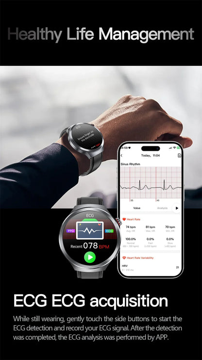 2025 New For HUAWEI Uric Acid Blood Pressure Blood oxygen Body Analysis Smart Watch ECG+PPG Clock Bluetooth call Smart watch Men.