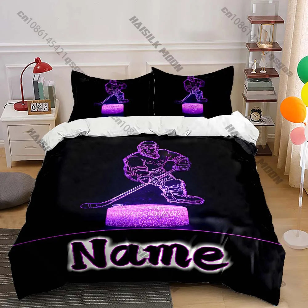 Stylish Ice Hockey Pattern Print Bedding Set Duvet Cover 1 Duvet Cover 2 Pillowcases Adult and Kids Bedding Set Luxury.