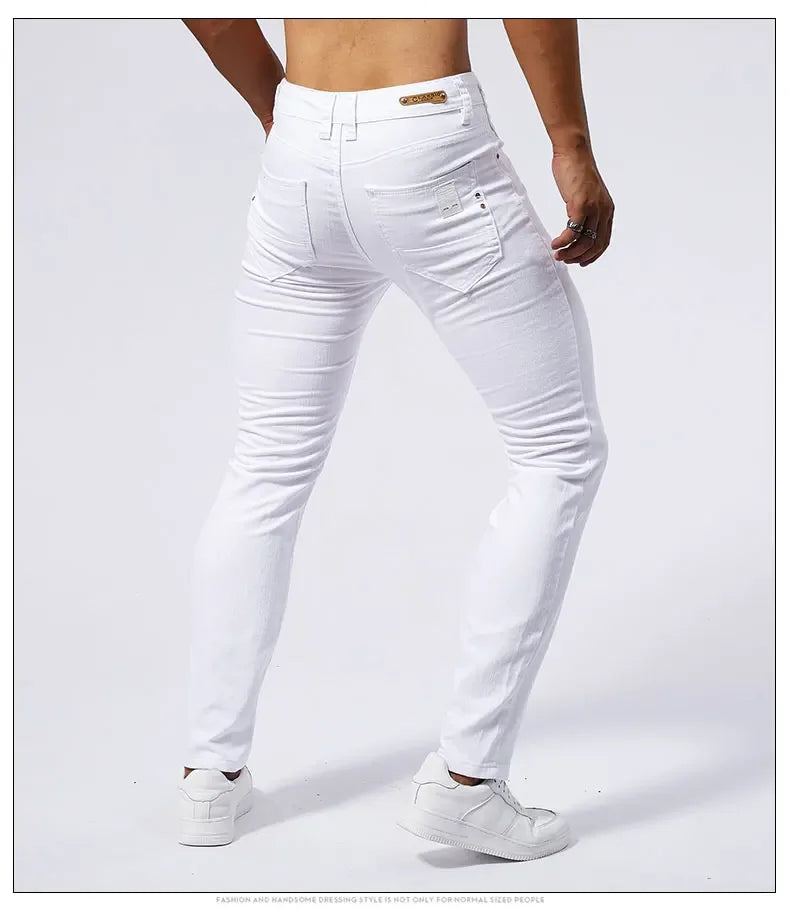 Men's White Casual Jeans New Denim Pants Comfortable Fashion Stretch Slim Fit Straight Trousers Male Clothing Streetwear.
