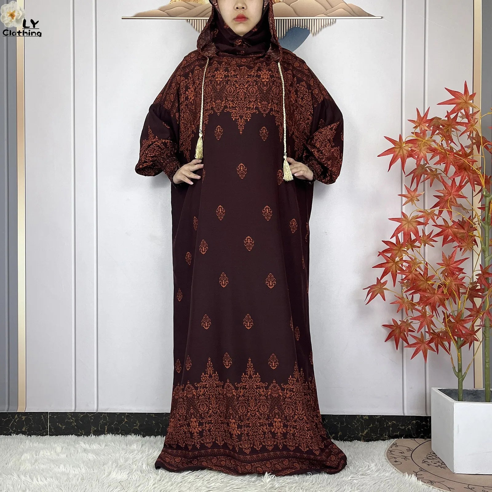 2025 Women Long Sleeves Dress Cotton Ramadan Abaya with Two Hats Muslim Women's Kaftan Dress Dubai Turkey Islam Prayer Clothing.