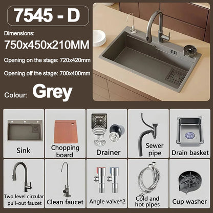 Thickening 304 stainless steel nano-coated Kitchen Sink Large-Capacity Single Sink Wear-Resistant Grey tank