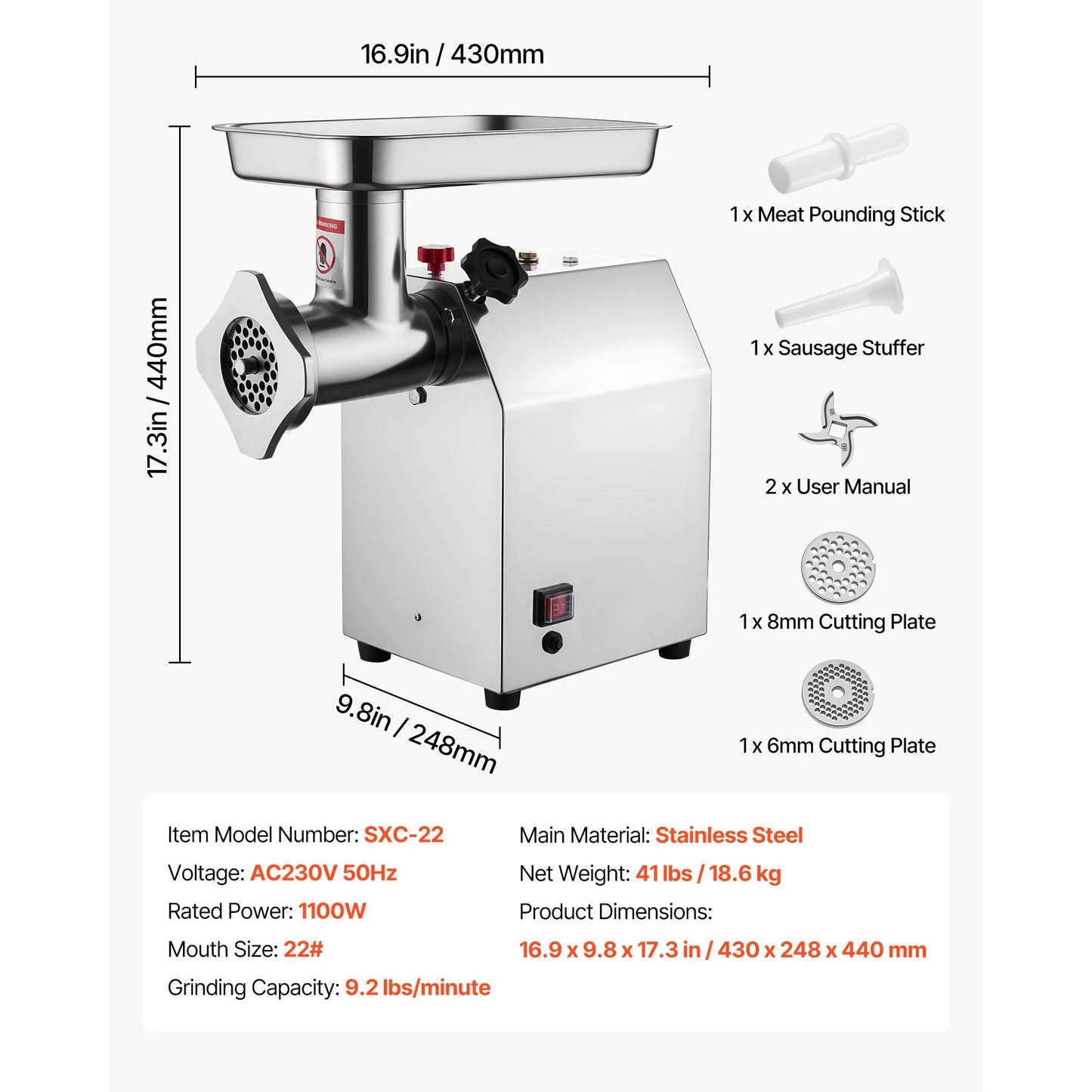 SucceBuy Meat Grinder 4.5 Lbs-9.2Lbs/Min Capacity Electric Meat Mincer w/ Blade Grinding Plate Sausage Maker for Kitchen Home.