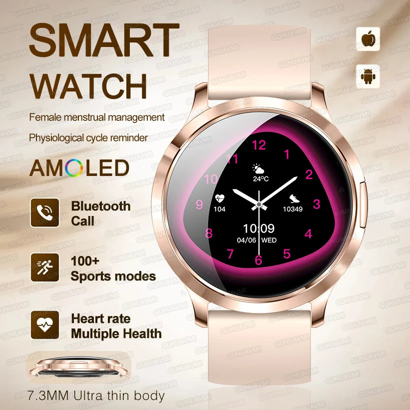 New Women Smart Watch 1.32"Ultra-thin AMOLED HD Screen Sport Fitness Bracelet Custom Watch Face Bluetooth Call Luxury Smartwatch