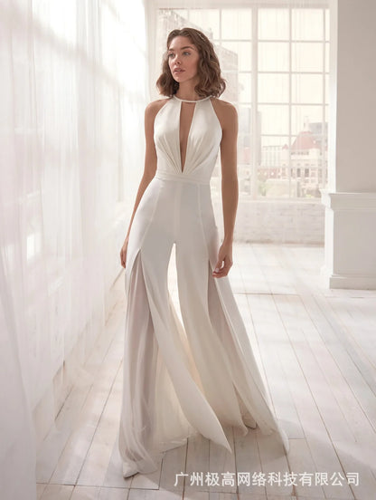 Women Jumpsuit Cutout Lace Patch Sheer Mesh Ruched High Waist Spring Summer Overall Jumpsuits Pants High Waist Pantsuit 2024.