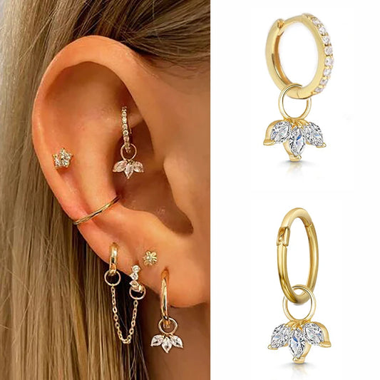 1pc Crown Pendant Dangle Earrings For Teen Girl Kpop Style Gold Color Stainless Steel Hoops Ear Cartilage Rook Piercing Jewelry.