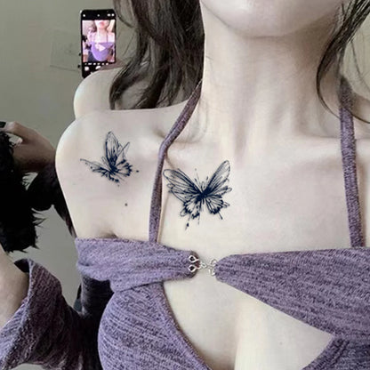 1/6pcs Black Butterfly Fake Tattoo Waterproof Temporary Tattoo Stickers Leg Arm Hand Foot Body Arts Magic Flower Texture Sticker.