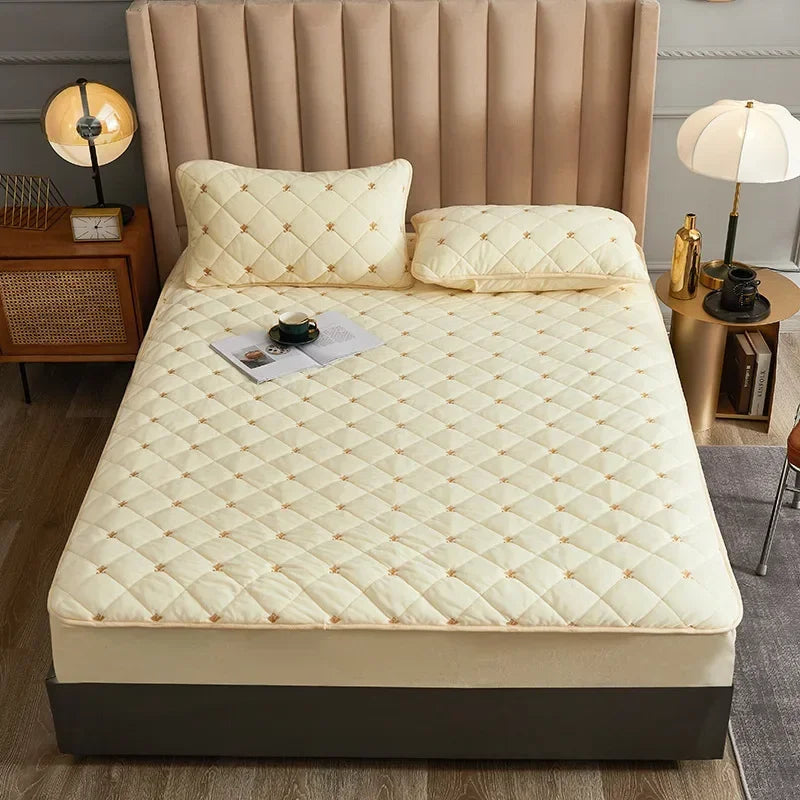Embroidery Mattress Cover Thicken Soft Velvet Quilted Mattress Protector Cover Customized Fitted Sheet Not Including Pillowcase.