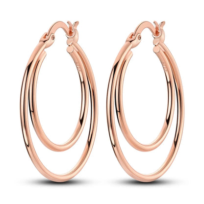 925 Sterling Silver Gold Color Circular Hoop Earrings Golden Earring Fit Original Charms Diy Fine Jewelry For Fashion Women
