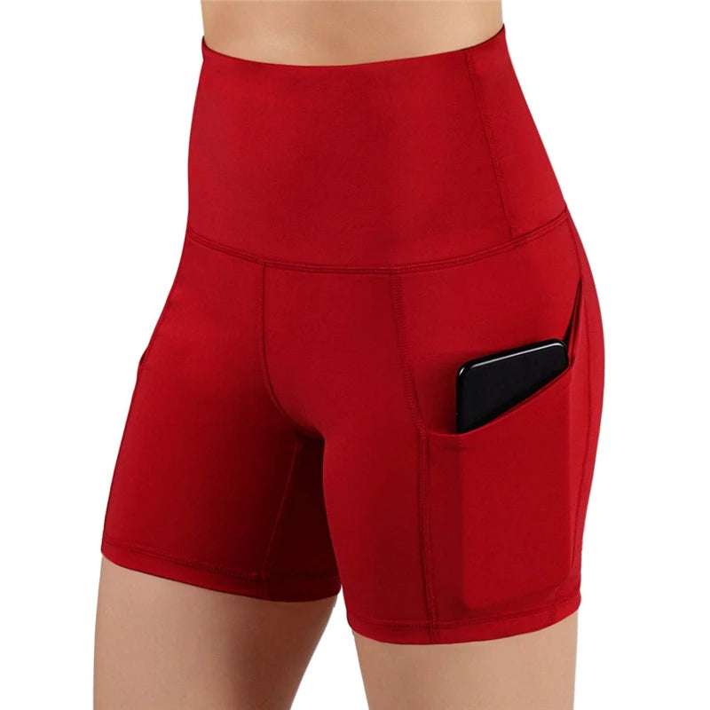 Women gym shorts High Waist Lifting Push Up Tight Yoga Cycling biker shorts Phone Pocket Jogging Running Fitness Short Pant lady.