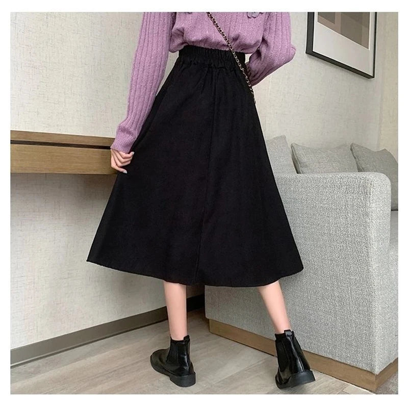 Preppy Style Vintage Long Skirts Women High Waist Sweet Loose A Line Skirt Lace Up Retro Fall Winter Female Elegant Long Skirts.