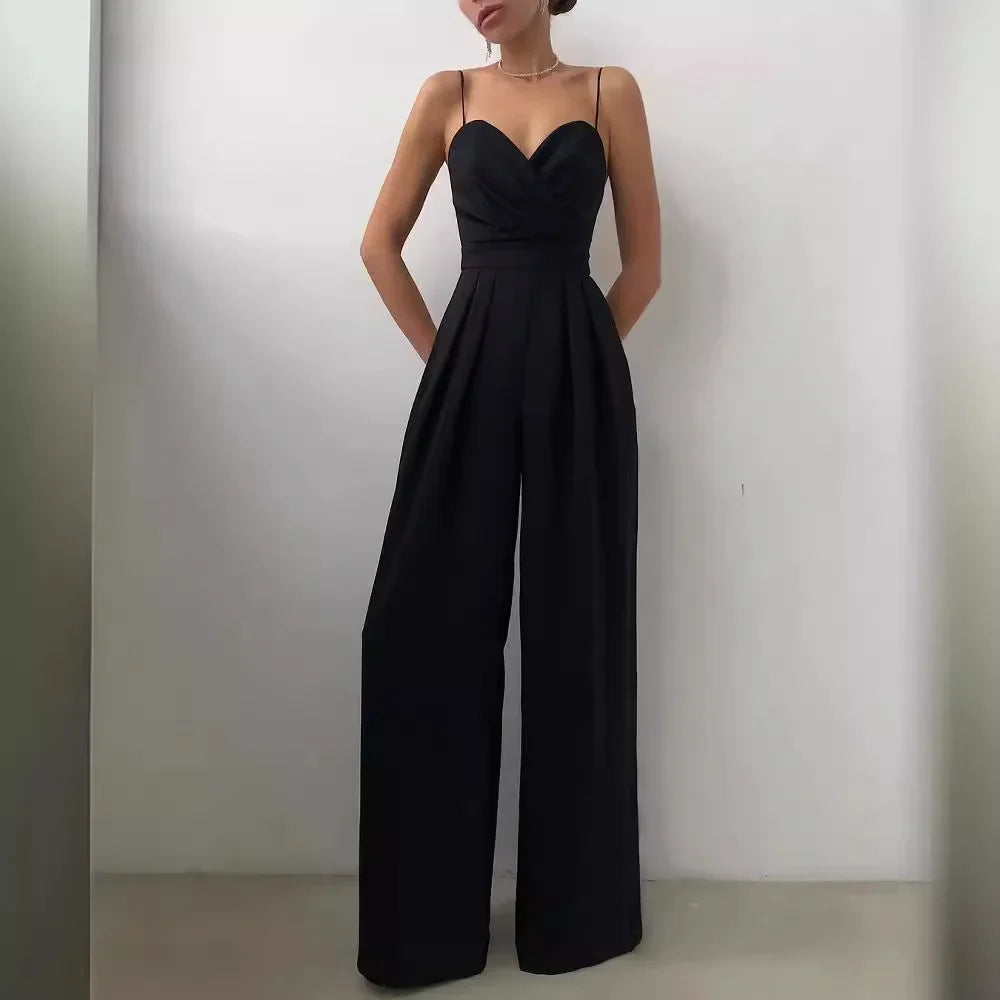 Europe Jumpsuits Straight Strap Spring and Summer Jumpsuit Women Elegance Female Macacão Feminino